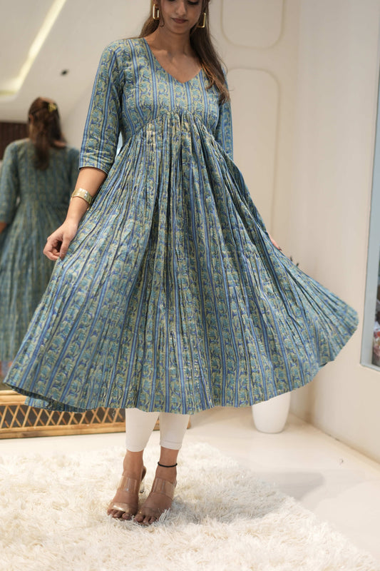 Teal Printed Anarkali Kurta