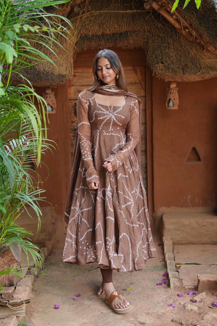 Brown Bandhani Anarkali