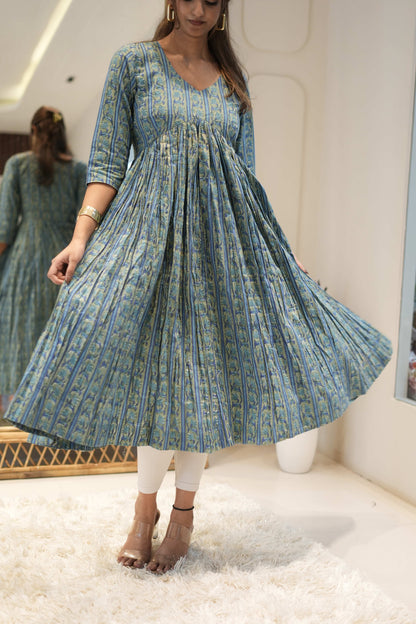 Teal Printed Anarkali Kurta