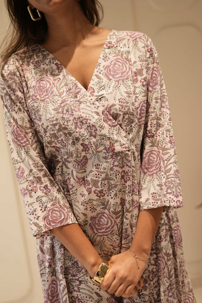 Lilac Floral Wrap-Style Anarkali Kurta