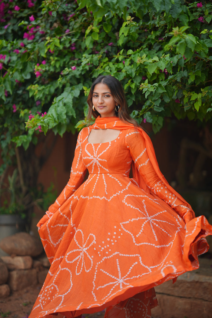 Orange Bandhani Anarkali